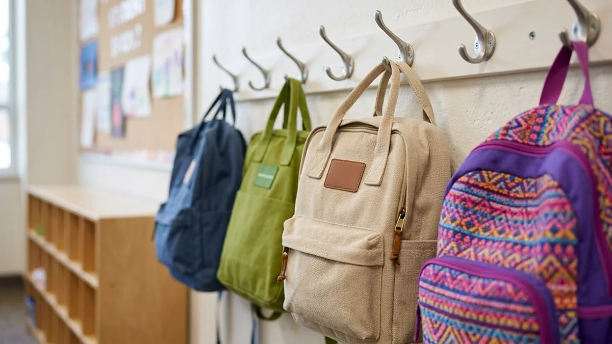 Ley de convivencia escolar: mochilas en un pasillo de colegio Mochilas colgadas en el pasillo de un colegio: lo que exige la ley de convivencia escolar